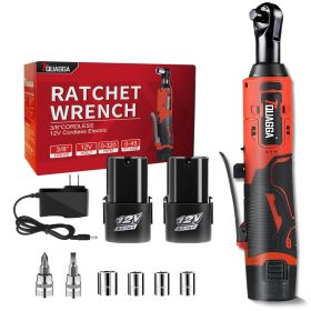 3/8" Cordless Electric Ratchet Wrench Set, 12V Power Ratchet Tool Kit With 2 Packs 2000mAh Battery And Charger