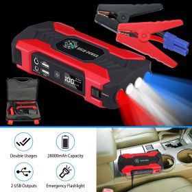 Car Jump Starter Booster 800A Peak 28000mAh 12V Battery Charger Up To 6.0L Gas Or 3.0L Diesel Engine With LCD Screen 4 Modes LED Flashlight (Color: Red)