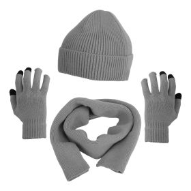 Winter Knitted Hat Scarf Gloves 3Pcs Winter Warm Beanie and Touch Screen Gloves Long Neck Scarf Set Knit Beanie Skull Cap Neck Warmer Anti-Slip M (Color: Grey)