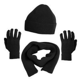 Winter Knitted Hat Scarf Gloves 3Pcs Winter Warm Beanie and Touch Screen Gloves Long Neck Scarf Set Knit Beanie Skull Cap Neck Warmer Anti-Slip M (Color: Black)