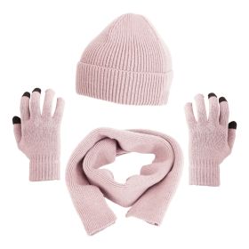 Winter Knitted Hat Scarf Gloves 3Pcs Winter Warm Beanie and Touch Screen Gloves Long Neck Scarf Set Knit Beanie Skull Cap Neck Warmer Anti-Slip M (Color: Pink)