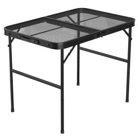 35.62x23.42x25.9in Foldable Camping Table Collapsible Picnic Aluminum Alloy Grill Stand 88LBS Max Load Height Adjustable BBQ Table (Color: Black, size: One size)
