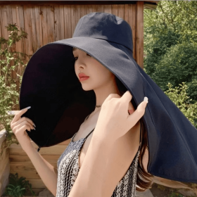 Sun Protection Hat,UV Neck Protection Beach (Color: Black)